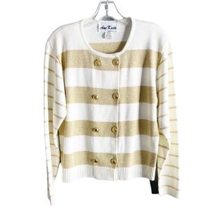 AMI Knits vintage double breast gold/cream cardigan/beautiful gold buttons Sz 14